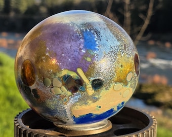 Glass balloon, unique garden art, blown glass orb, garden balls, yard art décor, decorative globe