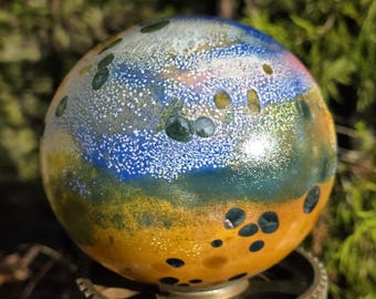 Hand Blown Glass Garden Art Globe, Colorful Yard Sculpture, 5.5 inch