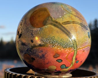 Hand-Blown Glass Garden Art Orb, Unique Abstract Sculpture, Indoor Outdoor Decor