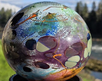 Hand Blown Glass Orb Sculpture, Abstract Garden Art, Outdoor Suncatcher Home Decor