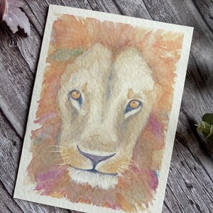 Cartão de felicitações em aquarela com leão para qualquer ocasião.