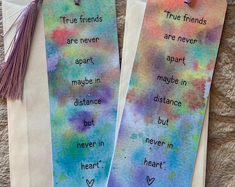 Colorful Watercolor Friendship Quote Bookmark with Tassel - Thick Cardstock, Gift for Friend, Multicolored Watercolor Design