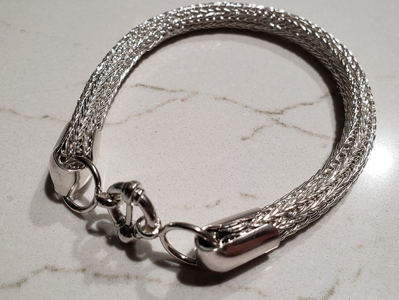 Heavy Sterling Silver Viking Knit Chain Bracelet Etsy
