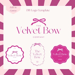 Coquette Bow Logo Design, Editable Canva Logo Template, Aesthetic Logo Design, Feminine Boutique Logo, Pink Bow Logo, Ribbon Business Logo