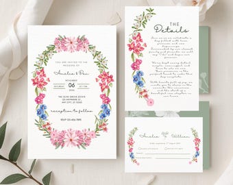 Plantillas de invitación de boda con flores de acuarela (descarga digital)