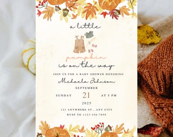 Fall Pumpkin Baby Shower Invitation Template (Digital Download)