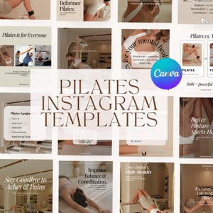 Pilates Instagram Templates, 30 Fully Customizable Posts, Canva Template, Pilates Trainers, Studios, and Coaches, Wellness Social Media Post