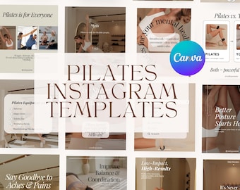 Pilates Instagram Post Templates, Wellness Social Media (Canva)