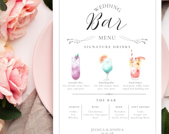 Wedding Bar Menu Template, Signature Drinks, Canva Editable (Instant Download)