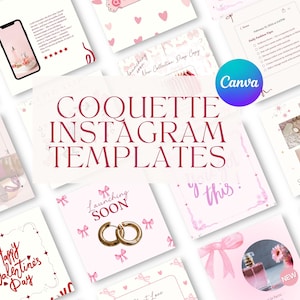Pink Instagram Post Templates, Coquette Aesthetic Canva Templates - Bows, Hearts, Cute Feminine Design for Beauty & Fashion Brands, 20 Posts