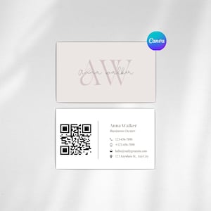 QR Code Business Card Minimal, Business Card Template, DIY Business Card, Canva Business, Card Template, Double Sided Business Card, Canva