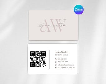 QR Code Business Card Template, Minimalist Design (Canva)