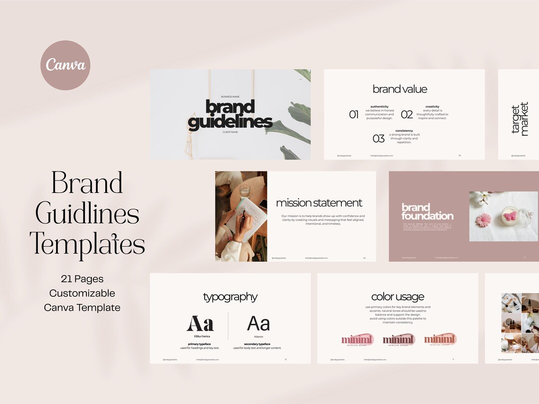 Brand Guidelines Template, Canva Template, Brand Usage Guide, Brand ...