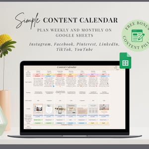 Social Media Content Calendar | Social Media Monthly Content Planner | Google Sheet Spreadsheets | Instagram, YouTube, Facebook | Beige