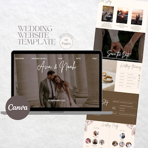 Wedding Website Template, Canva Editable Wedding Website, Aesthetic Modern Wedding Template, DIY Digital Invitation, Wedding Details, RSVP