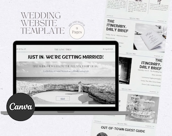 Newspaper Wedding Website Template, Vintage Canva Invitation