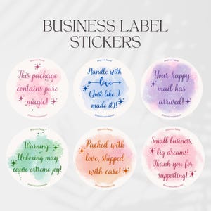 Etiquetas adhesivas para empresas, pegatinas coloridas para empresas, 6 etiquetas adhesivas imprimibles para empresas, insertos para empaques de pequeñas empresas, plantilla de Canva