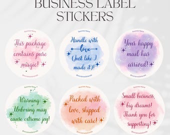 Watercolor Business Label Stickers, Small Business Packaging (Canva Template)