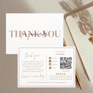 Plantilla de tarjeta de agradecimiento para pequeñas empresas, tarjeta de agradecimiento editable, plantilla minimalista de Canva, tarjeta de agradecimiento imprimible