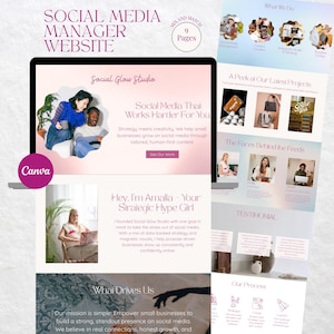 Social Media Manager Website Template, Portfolio Website Template Canva Template, Creative Website Template Canva, Editable One Page Website
