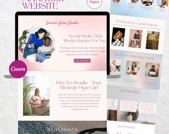 Social Media Manager Website Template, Portfolio Canva Template