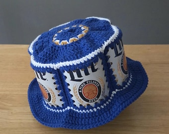 Crocheted Beer Can Hat - Miller Lite