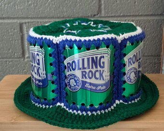 Crocheted Beer Can Hat - Rolling Rock Version 2