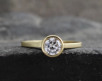 14 Karat Yellow Gold Diamond Bezel Solitaire - Engagement Ring, Wedding Ring, High Clarity Diamond, .5 Carat Diamond, Brilliant Cut