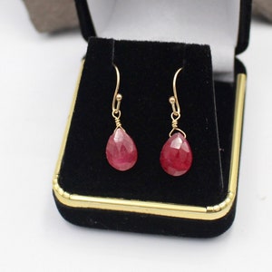 Ruby and Gold Briolette Drop Earrings Natural Ruby, Gold-Filled, July Birthstone, Dainty Earrings, Minimalist Jewelry, Gemstone Earrings image 1