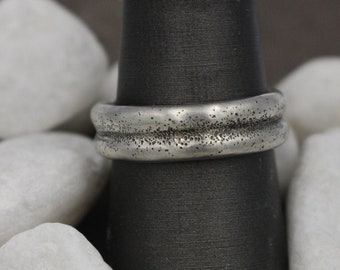 Double Sterling Silver Band With Center Stipple Texture