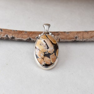 Fossilized Peanut Wood Sterling Silver Pendant, Unique Pendant, Brown and Cream