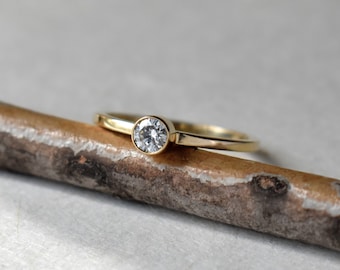 Anillo solitario clásico de oro amarillo de 14 quilates y diamante natural de 0,25 quilates, anillo de compromiso