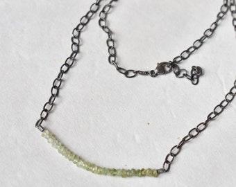 Green Tourmaline Necklace with Oxidized 925 Sterling Silver Chain and Lobster Clasp