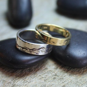 Custom Mountain Range Engraved Ring - Sterling Silver, Unique Wedding Band, Mountain Range Jewelry, Hand Engraved, Green Mountains