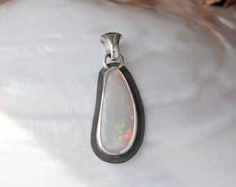 Large Ethiopian Opal and Sterling Silver Pendant - Colorful Genuine Opal