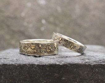 14k Gold Fused & Sterling Silver Band - Made to Order - Organic Texture, Textured Wedding Band