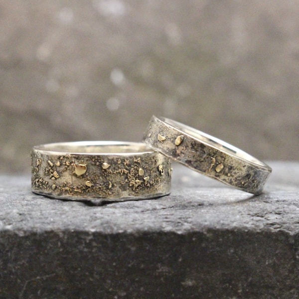 14k Gold Fused & Sterling Silver Band - Made to Order - Organic Texture, Textured Wedding Band