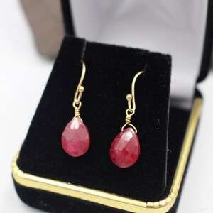 Ruby and Gold Briolette Drop Earrings Natural Ruby, Gold-Filled, July Birthstone, Dainty Earrings, Minimalist Jewelry, Gemstone Earrings image 2