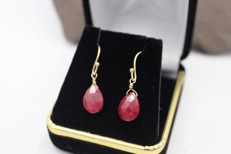 Ruby and Gold Briolette Drop Earrings Natural Ruby, Gold-Filled, July Birthstone, Dainty Earrings, Minimalist Jewelry, Gemstone Earrings image 2