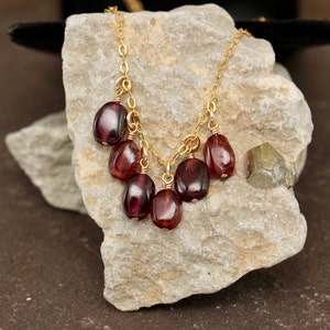 Pomegranate Red Garnet Organic Necklace with Gold Filled Cable Chain | Dark Red Garnet Drop Necklace, January Birthstone
