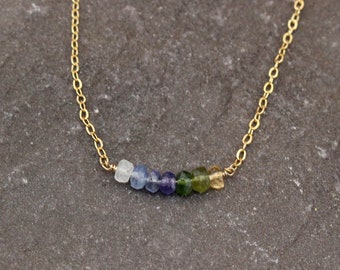 Colorful Dainty Rainbow Sapphire Necklace on 14K Gold-Filled Chain