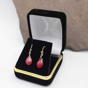 Ruby and Gold Briolette Drop Earrings Natural Ruby, Gold-Filled, July Birthstone, Dainty Earrings, Minimalist Jewelry, Gemstone Earrings image 3