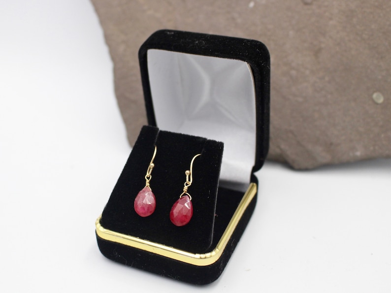 Ruby and Gold Briolette Drop Earrings Natural Ruby, Gold-Filled, July Birthstone, Dainty Earrings, Minimalist Jewelry, Gemstone Earrings image 3
