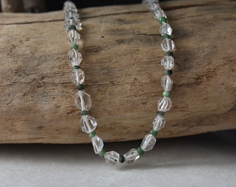 Silk Knotted Herkimer Diamond Quartz and Zoisite Bead Gold Filled Necklace