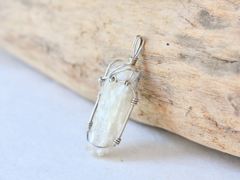 White Kunzite Sterling Silver Wire Wrapped Pendant