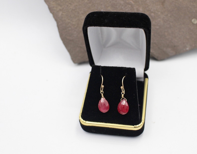 Ruby and Gold Briolette Drop Earrings Natural Ruby, Gold-Filled, July Birthstone, Dainty Earrings, Minimalist Jewelry, Gemstone Earrings image 1