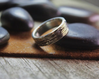 Rustic Wood Grain Sterling Silver Band