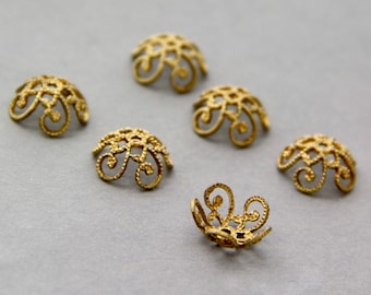 200 End Bead Cap Gold Plated Ornate Filigree Bell Jewelry DIY Making Finding 9mm