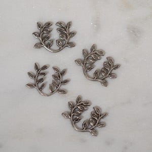 Antique Silver Leaf Charms – 23x17mm Brass Stampings, US Made, Silver Plated, 4pcs