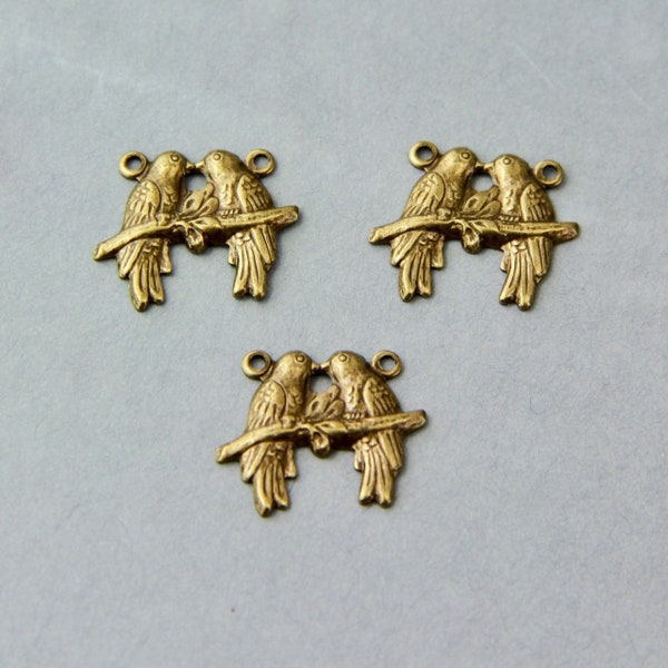 6 x Bronze Kissing Love Bird Charms, finition antique 16x17mm